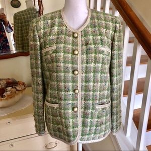 Vintage Elisabeth Hilbert Green Tweet Pearl Jacket